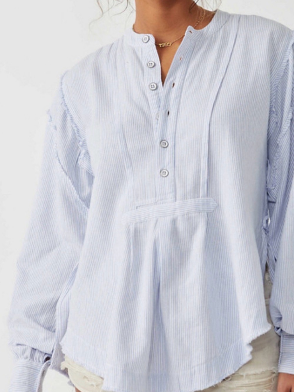 We The Free Pale Blue Button-Front Henley Shirt